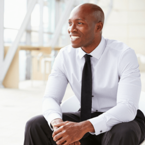 bald men look attractive in a smart suit